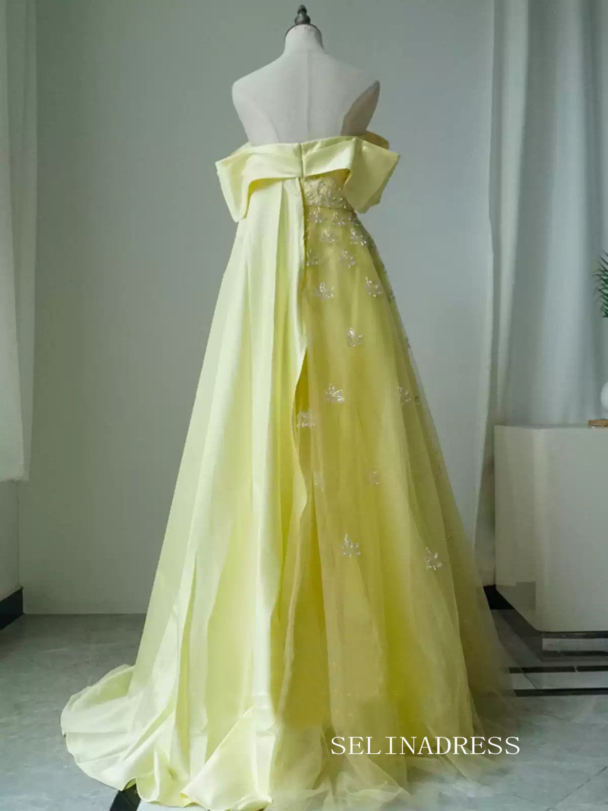 A-line Strapless Yellow Prom Dress High Quality Evening Gowns CN002|Selinadress