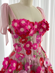 A-line Straps 3D Flowers Beautiful Short Homecoming Dress #SEA050|Selinadress