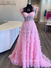 A-line Straps Beaded Long Prom Dresses Charming Pink Evening Gowns Formal Dresses TKS010|Selinadress