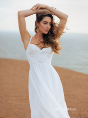 A-line Straps Chiffon Beach Wedding Dresses Elegant Bridal Gown EWR801|Selinadress