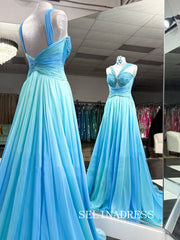 A-line Straps Chiffon Blue Ombre Prom Dress Beaded Evening Dresses SED0032|Selinadress