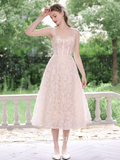 A-line Straps Lace Prom Dress Beautiful Tea Length Princess Dresses TKL2211|Selinadress