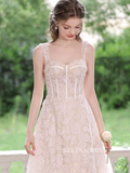 A-line Straps Lace Prom Dress Beautiful Tea Length Princess Dresses TKL2211|Selinadress