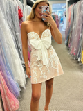 A-line Sweetheart Applique Lace Bowknot Cute Homecoming Dress #EWR715|Selinadress