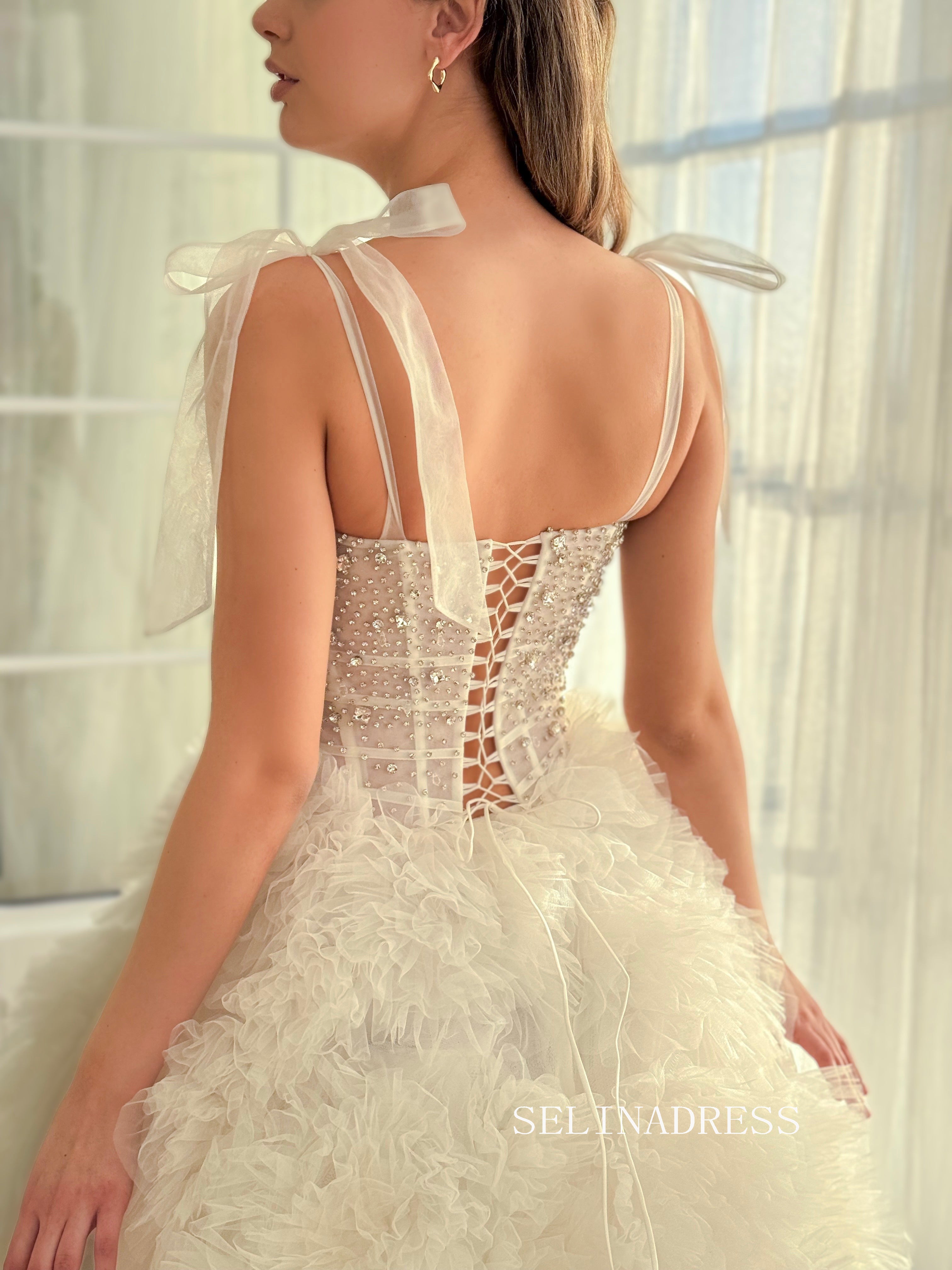 A-line Sweetheart Beaded Lace White Bridal Gowns Elegant Strapless Wedding Dress JKL3201|Selinsdress