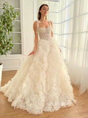 A-line Sweetheart Beaded Lace White Bridal Gowns Elegant Strapless Wedding Dress JKL3201|Selinsdress