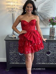 A-line Sweetheart Lace Short Prom Dress Red Homecoming Dresses #TKL2317|Selinadress