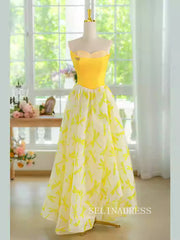 A-line Sweetheart Long Prom Dress Yellow Evening Dresses #ALI0030|Selinadress