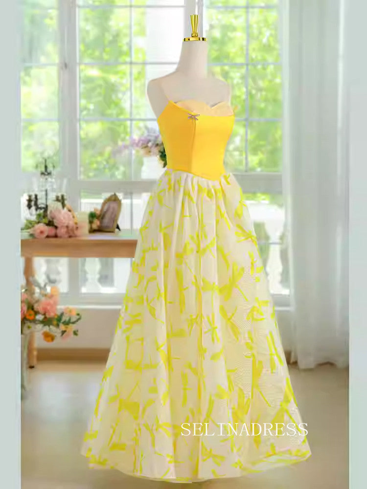 A-line Sweetheart Long Prom Dress Yellow Evening Dresses #ALI0030|Selinadress