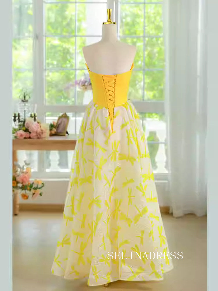 A-line Sweetheart Long Prom Dress Yellow Evening Dresses #ALI0030|Selinadress