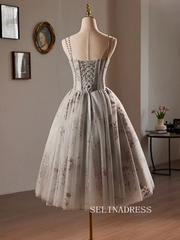 A-Line Sweetheart Neck Tulle Homecoming Dress Sequin Lace Gray Short Prom Dress #TKL2115|Selinadress