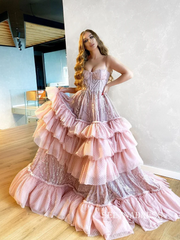 A-line Sweetheart Pink Princess Tulle Ball Gown Evening Dress SEW1138|Selinadress