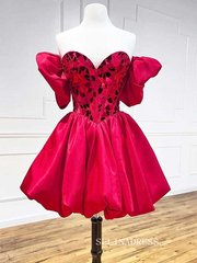 A-line Sweetheart Puff Sleeve Short Prom Dress Cute Homecoming Dresses #TKL2323|Selinadress