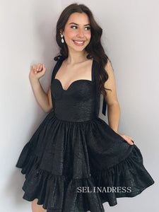 A-line Sweetheart Short Prom Dress Black Homecoming Dresses #TKL2311|Selinadress