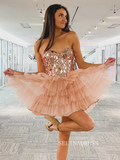 A-line Sweetheart Sparkly Short Prom Dress Pink Homecoming Dresses #TKL2319|Selinadress