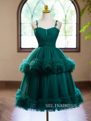 A-Line Sweetheart Tulle Short Prom Dress Green Homecoming Dress #TKL2120|Selinadress