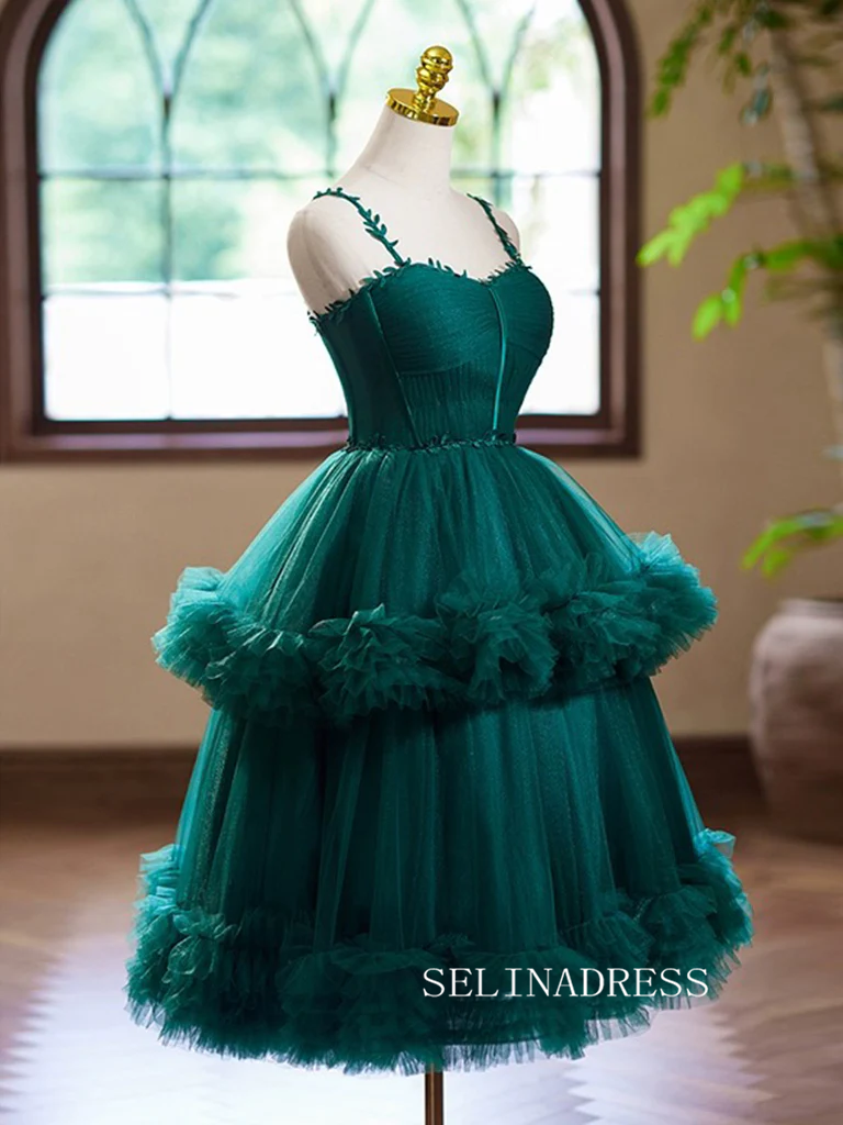 A-Line Sweetheart Tulle Short Prom Dress Green Homecoming Dress #TKL2120|Selinadress