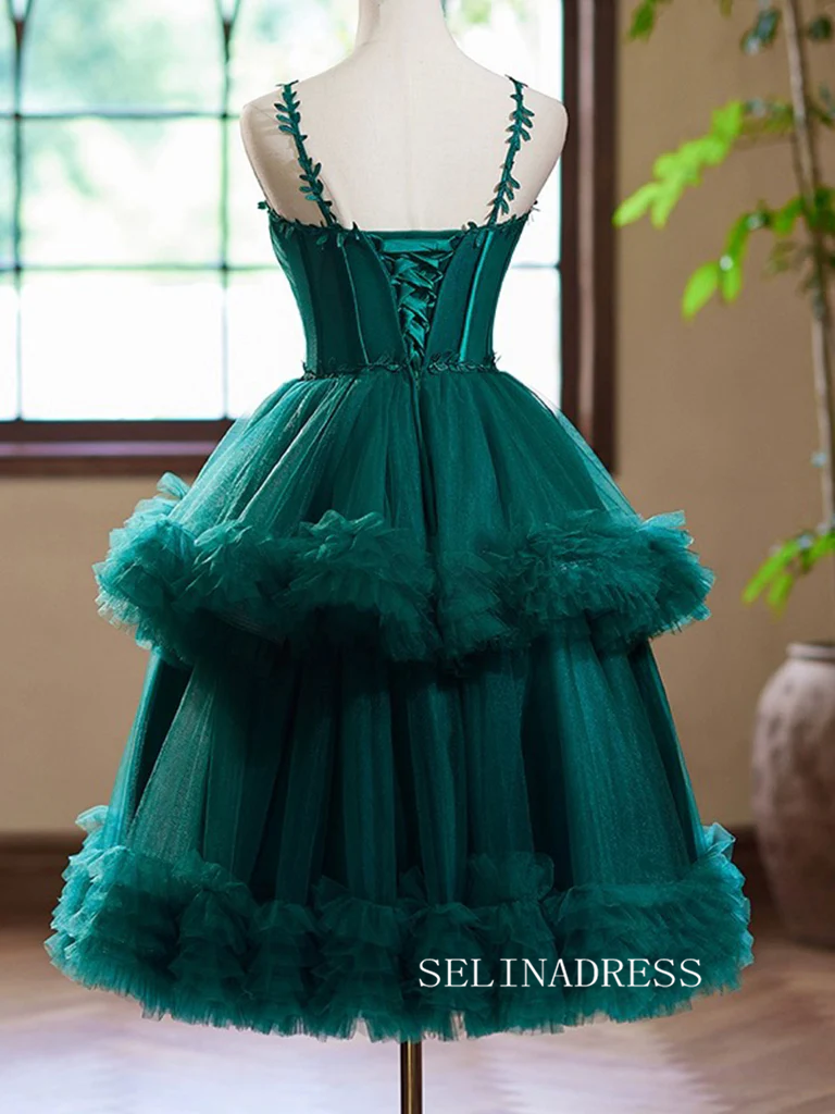 A-Line Sweetheart Tulle Short Prom Dress Green Homecoming Dress #TKL2120|Selinadress