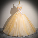 A-line Sweetheart Yellow Beaded Long Prom Dress Butterfly Princess Quinceanera TKL2150|Selinadress