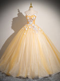 A-line Sweetheart Yellow Beaded Long Prom Dress Butterfly Princess Quinceanera TKL2150|Selinadress