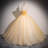 A-line Sweetheart Yellow Beaded Long Prom Dress Butterfly Princess Quinceanera TKL2150|Selinadress