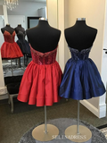 A-line V neck Beaded Short Prom Dress Red Homecoming Dresses #TKL2318|Selinadress