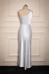 Asymmetrical One Shoulder White Bridesmaid Dress SEV004|Selinadress