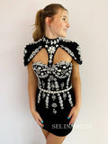 Black High Neck Rhinestone Short Homecoming Dresses Hoco Dress Cocktail Dress #TKL1910|Selinadress