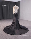 Black Pearl Beaded Satin Wedding Dress Mermaid Long Sleeve Pageant Dress 241007|Selinadress