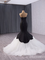 Black Satin Wedding Dresses With Removable Sleeves Pageant Dress 241035|Selinadress