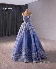 Blue Beaded Wedding Dress Removable Sleeves Quinceanera Dress 231076|Selinadress