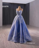 Blue Beaded Wedding Dress Removable Sleeves Quinceanera Dress 231076|Selinadress