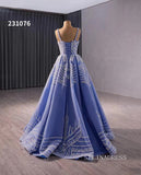 Blue Beaded Wedding Dress Removable Sleeves Quinceanera Dress 231076|Selinadress