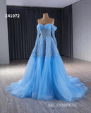 Blue Luxury Beaded Long Formal Dresses Long Sleeve Evening Dress 241072|Selinadress