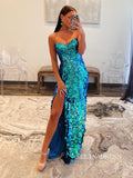 Blue Sequins Mermaid Sweetheart Long Prom Dress With Split SEW1257|Selinadress