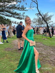 Chic A-line Strapless Hunter Green Long Prom Dresses Elegant Simple Evening Dress sew03583|Selinadress