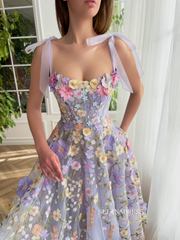 Chic A-line Straps Spring Long Prom Dress 3D Floral Beautiful Evening Gown #OPW033|Selinadress