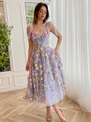 Chic A-line Straps Spring Long Prom Dress 3D Floral Beautiful Evening Gown #OPW033|Selinadress