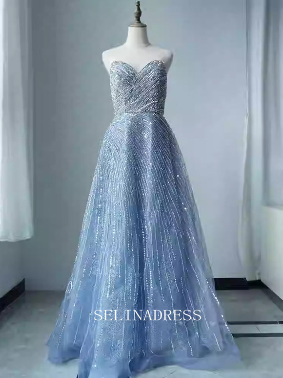 Chic A-Line Sweetheart Beaded Prom Dresses Elegant Evening Dress TKL3081|Selinadress