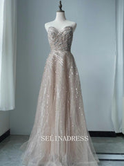 Chic A-Line Sweetheart Beaded Prom Dresses Elegant Evening Dress TKL3081|Selinadress