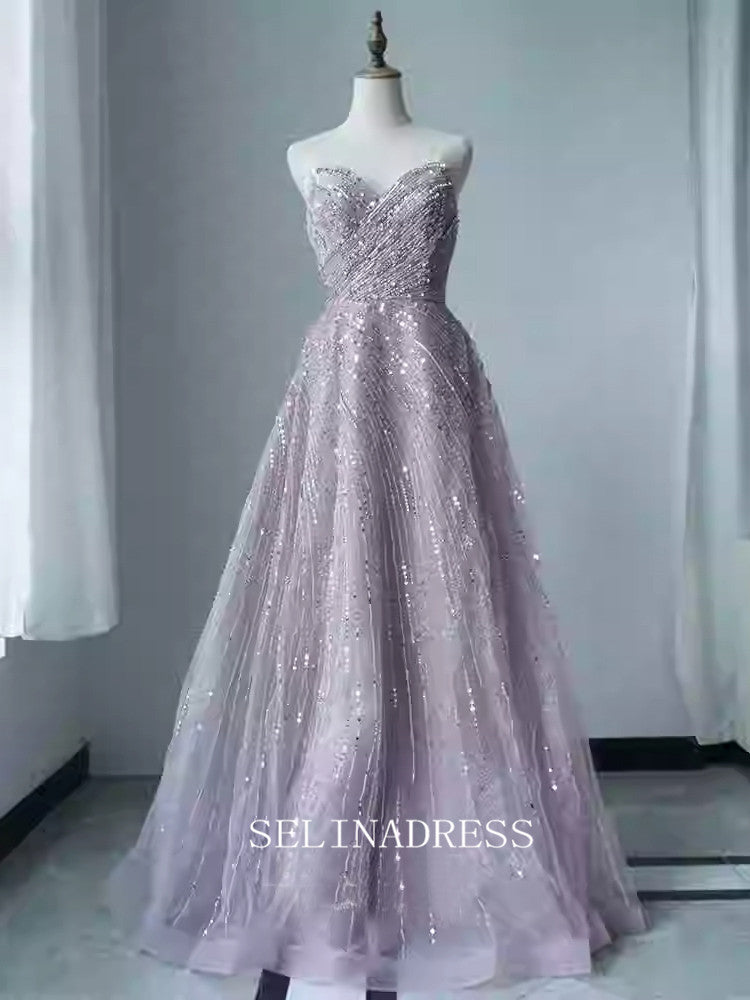 Chic A-Line Sweetheart Beaded Prom Dresses Elegant Evening Dress TKL3081|Selinadress