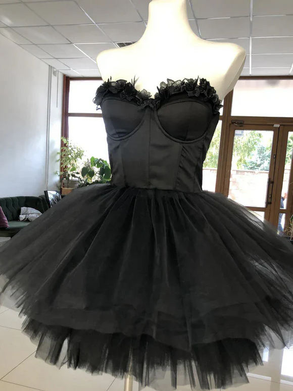 Chic Black Sweetheart Short Prom Dress Tulle Homecoming Dress #TKL2170|Selinadress