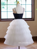 Chic Black White Short Prom Dress Tulle Homecoming Dress #TKL2124|Selinadress