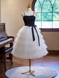 Chic Black White Short Prom Dress Tulle Homecoming Dress #TKL2124|Selinadress