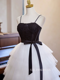 Chic Black White Short Prom Dress Tulle Homecoming Dress #TKL2124