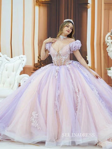 Chic A-line V neck Lilac Prom Dresses Tulle Long Evening Dress Ruffles –  SELINADRESS