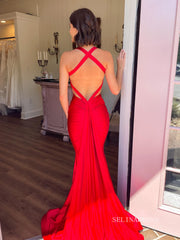 Chic Elegant Mermaid Long Prom Dresses Red Simple Evening Dress sew0310|Selinadress