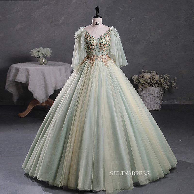 Chic Elegant V neck Ball Gown Prom Dress Beautiful Beaded Formal Evening Dress #kop124|Selinadress