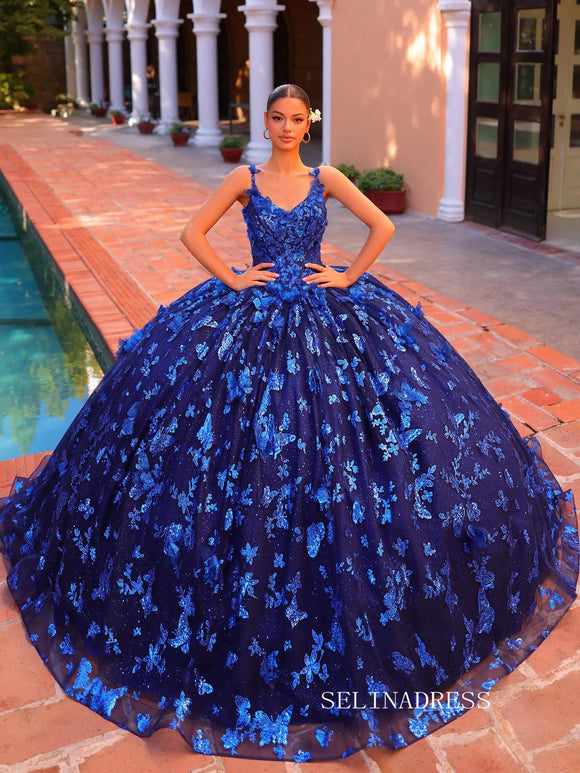 Chic Flowers Royal Blue Prom Party Gowns