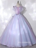 Chic Lilac Princess Dresses Elegant Ball Gown Scoop Neck Evening Gowns TKL2507|Selinadress